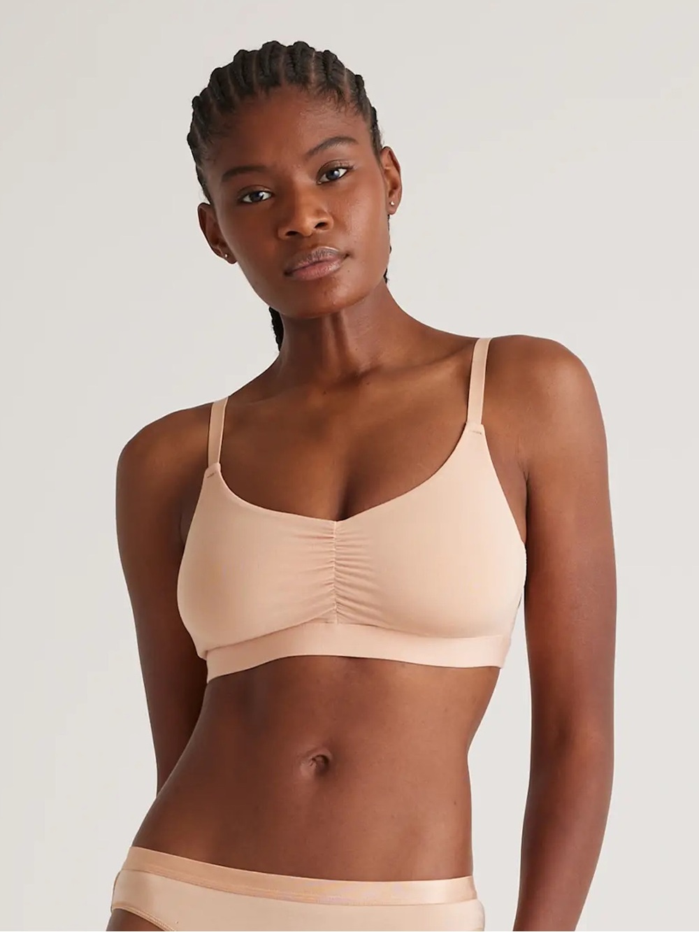 NWOT QUINCE 2 Pack Micromodal Ruched Bralettes Large Warm Sand 1035